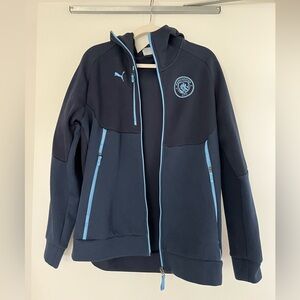 Puma Man City Blue Hoodie with Sky Blue Trim
